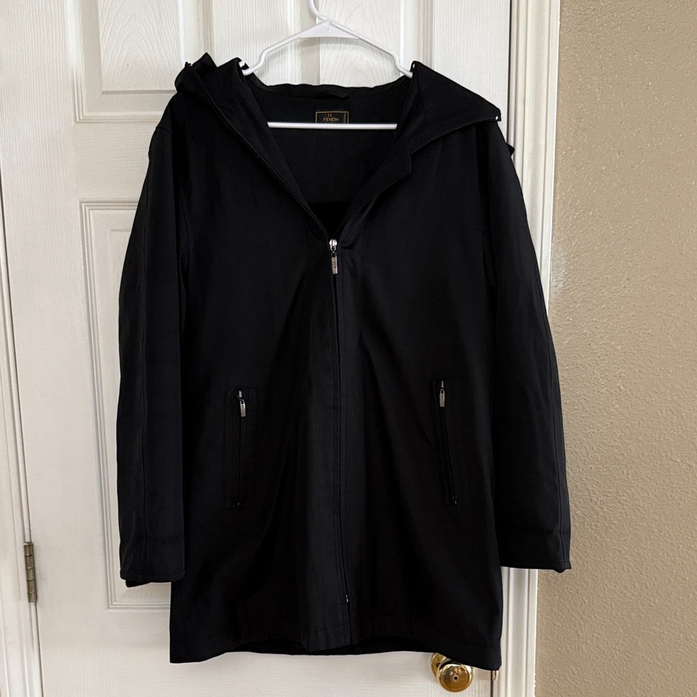 Fendi Black Hooded Zip-Front Coat
